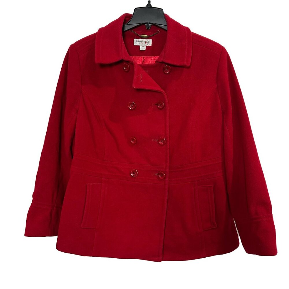 Preston & York | Red Wool & Nylon Pea Coat Double Breasted Pockets Size 18W